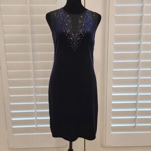 Elie Tahari Cocktail dress Dark Blue Velvet bejeweled women’s size L
